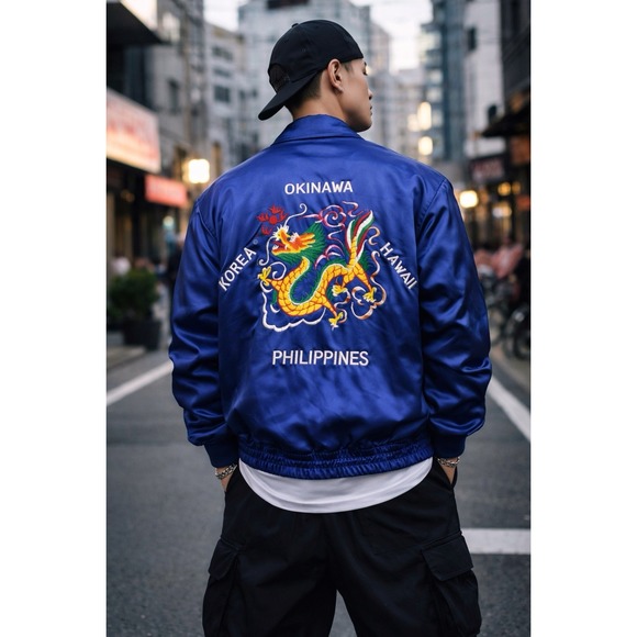 Vintage Far East Tour Souvenir Jacket Dragon Sukajan Satin Japan Korea 70s/80s‎